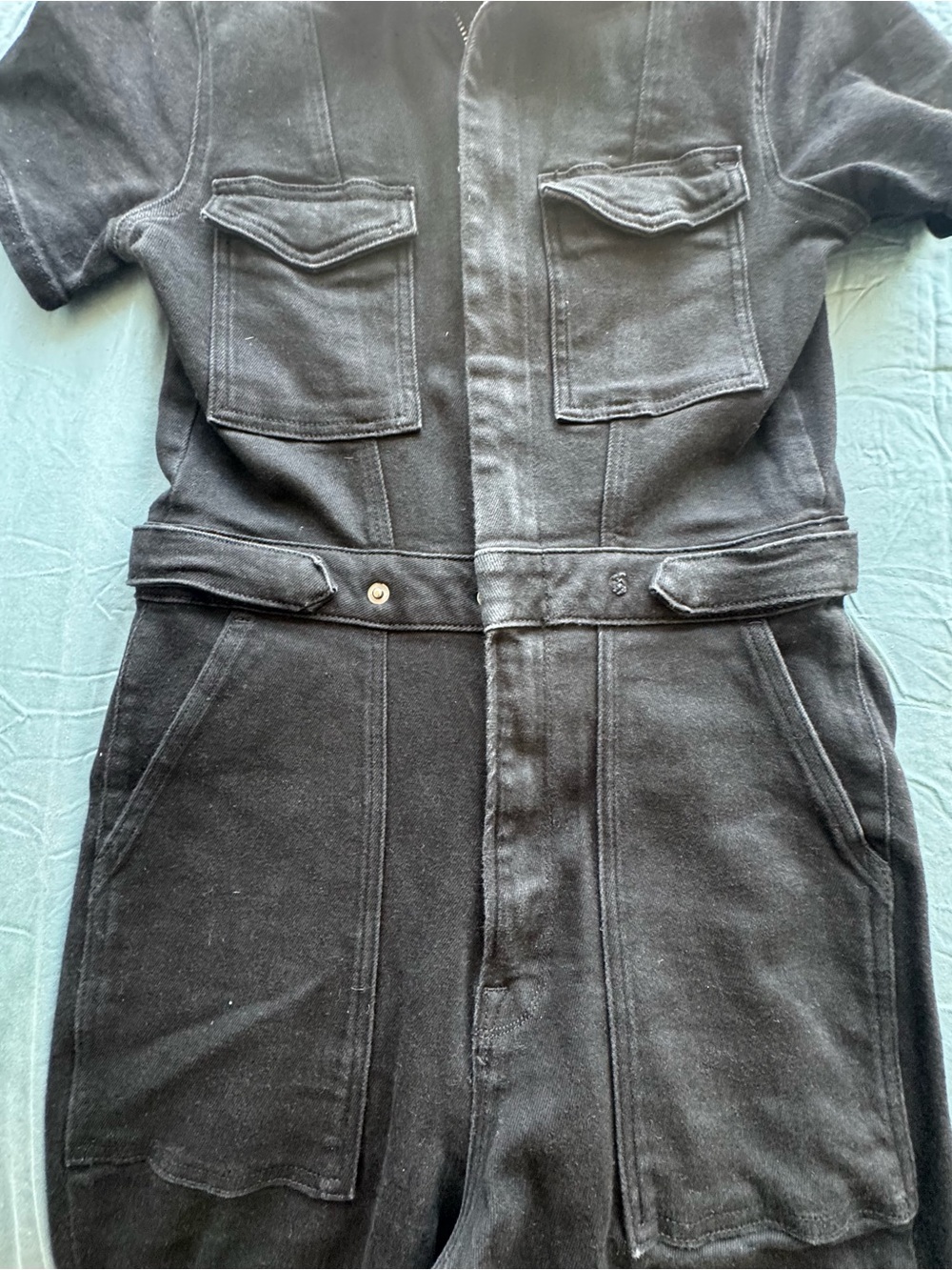 Good American Black Utility Short-Sleeve Jumpsuit